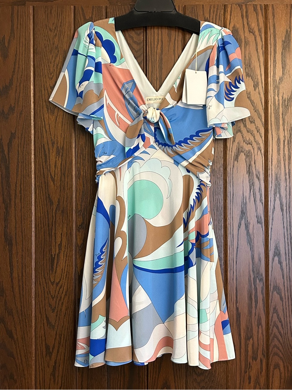 Emilio Pucci Pastel Acapulco Print Silk Tie-Front Mini Dress, Size 10 - Picture 3 of 16